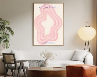 Pink Abstract Scandinavian Wall Art Print, Danish Modern Poster, Pastel Minimalist Decor, Digital Download