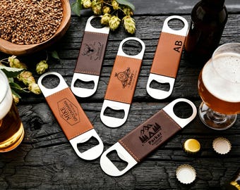Personalized Stainless Steel Leather Bottle Opener, Groomsman Gift, Bar Tool