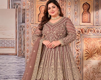 Anarkali Dress: Floor Length, Net with Embroidery, Dupatta, Festive Wear