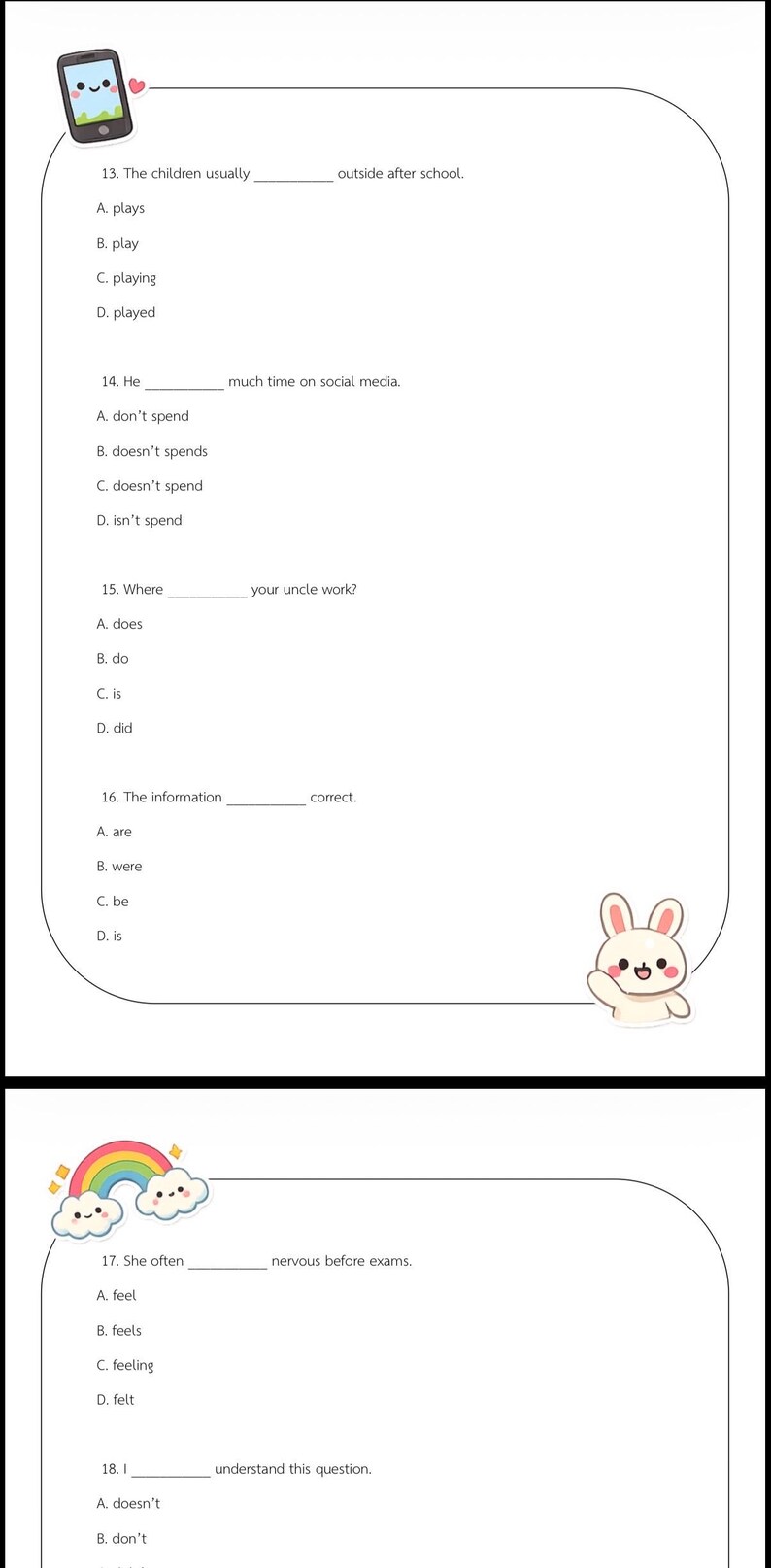 Present Simple Multiple Choice Test | 30 Questions With Answer Key ...