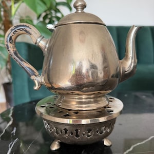 Vintage Gerhardi metalltekanna med värmeelement | Tysk teservis från mitten av århundradet