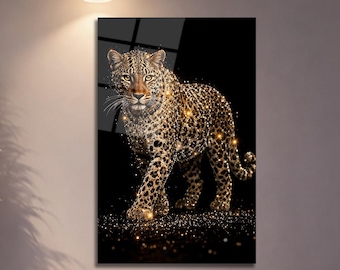 Glass Wall Decor Leopard's Brilliance – Master of Shadows