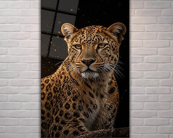 Luxury Leopard Wall Art, Modern Glass Animal Print, Elegant Wildlife Home Decor