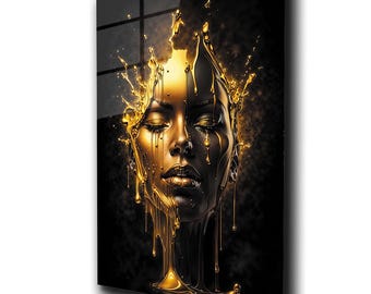 Black & Gold Luxury Wall Art Print – Modern Glam Feminine Portrait | Digital Download