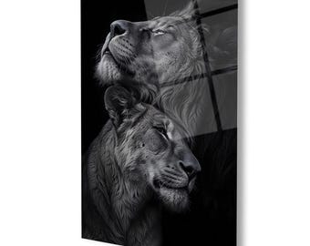 Majestic Lion Couple Wall Art | Black and White Animal Printable