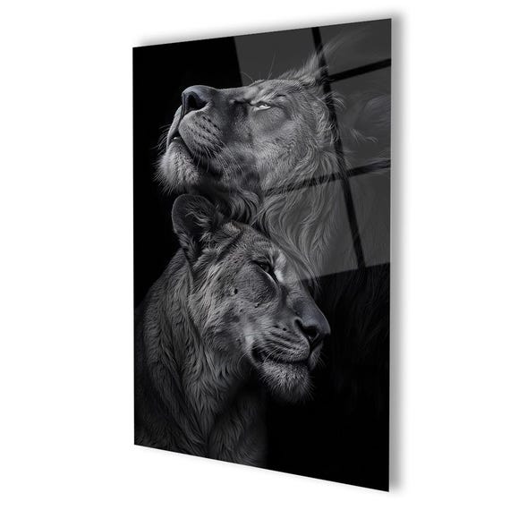 Majestic Lion Couple Wall Art | Black and White Animal Printable