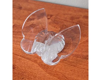 Waterford Butterfly Clear Crystal Paperweight On Pedestal/ Rock 151895