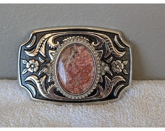 Vintage Stone & Floral Western Fashion Cowboy Womens Metal Belt Buckle Pink