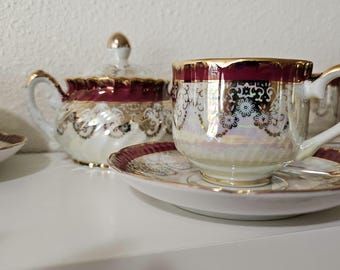 Glory Porcelain Tea Set, Tea Set, Glory, Porcelain Tea Set, EXTREMELY RARE Glory porcelain Tea Cup set with sugar jar and creamer set of4