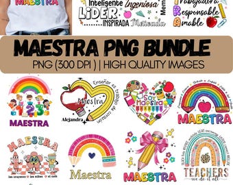Paquete de imágenes PNG de Maestra, Profesora de Español, Sublimación Latina, Diseños Arcoíris