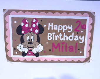 Hand Painted Minnie Mouse Birthday Banner