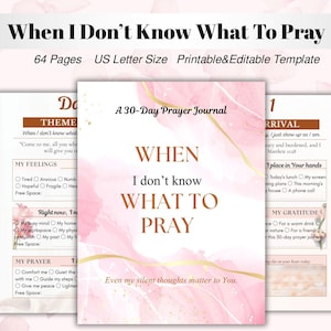 May include: A 30-day prayer journal titled "When I Don't Know What To Pray." The cover is pink with gold accents and text. The journal includes prompts for feelings, prayers, and gratitude. The journal is US Letter size.