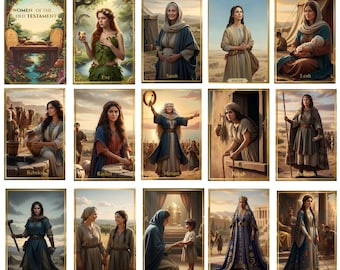 Women of the Old Testament Bible Cards, 15 Printable Bible Character Cards, Christian Bible Study Download