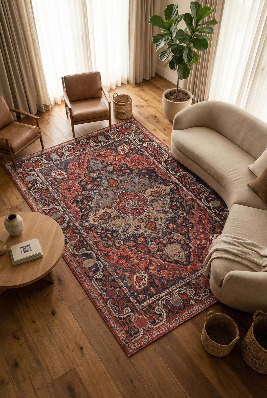 Red Turkish Style Rug Vintage Turkish Style Red Area Rug, Anatolian Medallion Floral ...