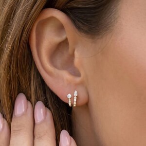 18K Gold Filled CZ Ear Jacket Stud Earrings, Pear & Round Cut Cubic Zirconia Studs, Minimalist Luxury Jewelry Gift for Her