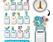 Printable Vase Flower Calendar, 2026 Floral calendar, printable calendar 2026, mini calendar svg, 12 Month calendar template