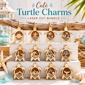 Cute Baby Sea Turtles Bundle SVG, Bag Charms, Tags, Keychains, Laser Cut Files Glowforge, Silhouette Cricut