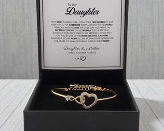 Armband „Für meine Tochter“, 18 Karat vergoldeter Herzanhänger, verstellbar
