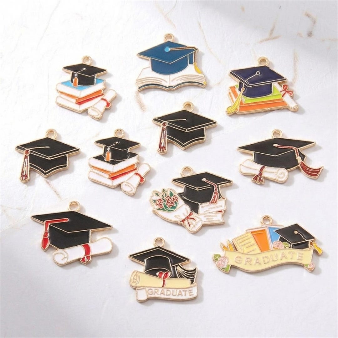Graduation Cap Chsrms Graduation Cap Charms for Jewelry Making, Enamel Graduate Pendant Set ...