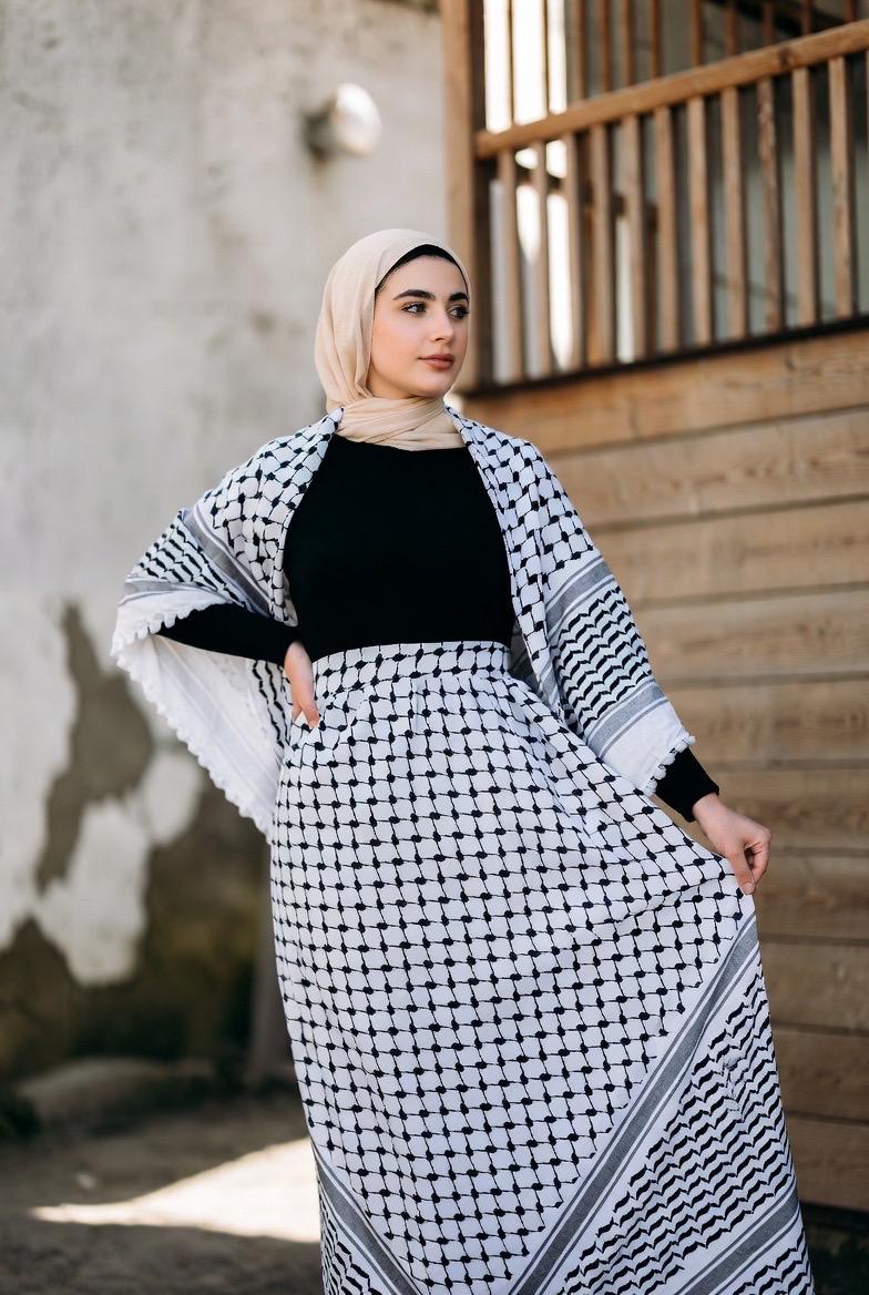 chinese dress ladies Palestinian Keffiyeh Print Long Sleeve Midi Dress – kufeyeh main image 1