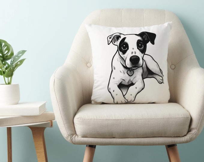 Custom Dog Illustration Pillow Cover | Personalized Pet Portrait Throw Pillow | 16x16