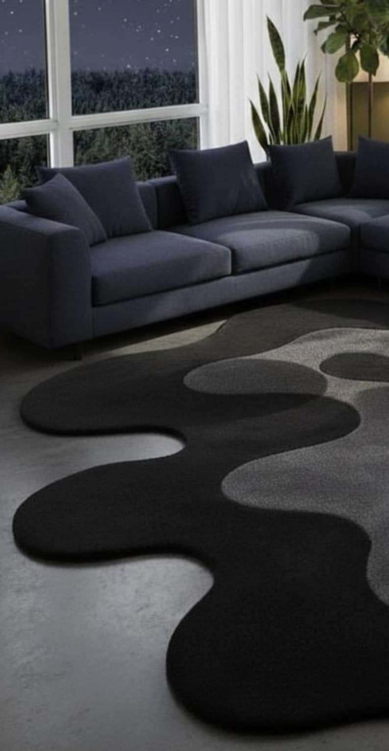 Hand Tufted Abstract Rug 6x9 | Modern Black Grey Area Rug | Luxury ...