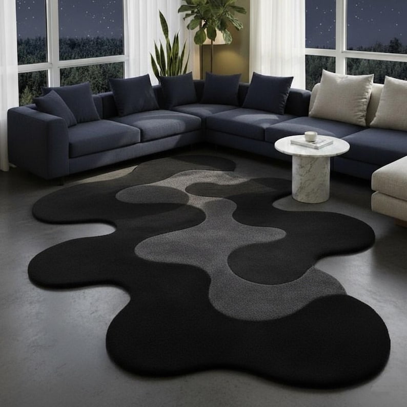 Hand Tufted Abstract Rug 6x9 | Modern Black Grey Area Rug | Luxury ...