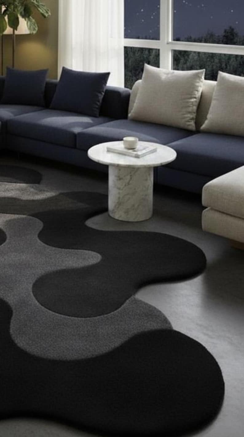 Hand Tufted Abstract Rug 6x9 | Modern Black Grey Area Rug | Luxury ...
