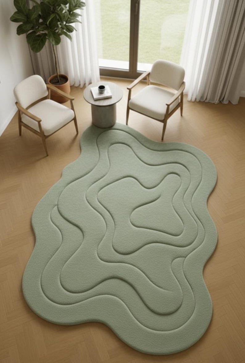 Hand Tufted Sage Green Wool Rug | Modern Organic Shape, 5x7 Ft - Etsy