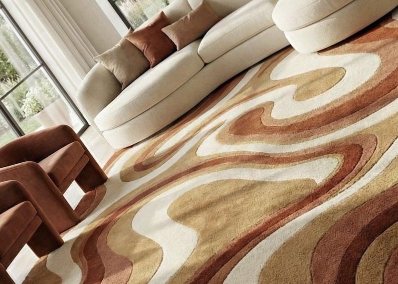 Modern Abstract Hand Tufted Rug 8x10 | Boho Wavy Area Rug ...