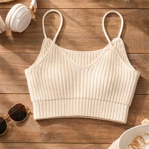 Stickmönster, mönster för nybörjarstickad kort topp, ribbad sommartopp med bralette (PDF-nedladdning) bild 2