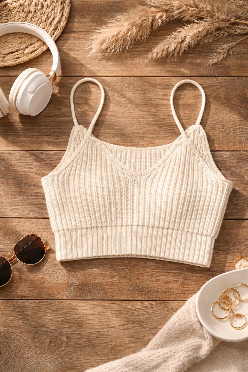 Stickmönster, mönster för nybörjarstickad kort topp, ribbad sommartopp med bralette (PDF-nedladdning) bild 2
