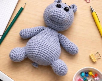 Patrón de hipopótamo de ganchillo / Amigurumi DIY PDF digital / Tutorial de peluche hecho a mano