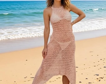 Ilustración de vestido de crochet estilo bohemio para la playa, arte de moda veraniega (descarga digital)