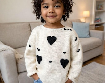 Patrón de punto para suéter infantil con forma de corazón / Tutorial para jersey color crema (Descarga digital)