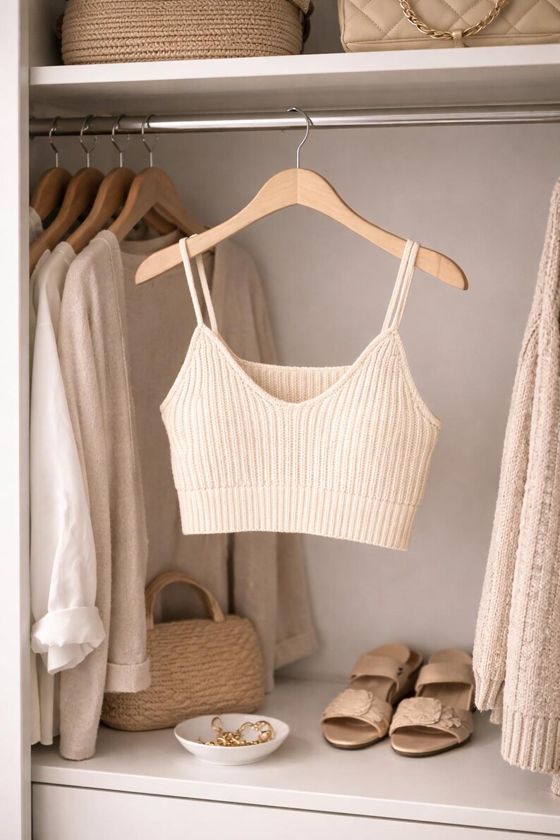 Stickmönster, mönster för nybörjarstickad kort topp, ribbad sommartopp med bralette (PDF-nedladdning) bild 5