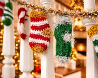Patrón para guirnalda de calcetines navideños tejidos a mano / Decoración navideña acogedora para hacer tú mismo (Descarga digital)