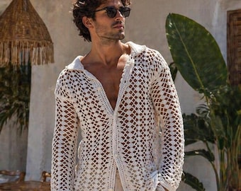Patrón PDF para camisa de ganchillo para hombre / Tutorial de ganchillo para ropa de playa de verano / Descarga digital instantánea