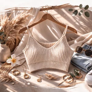 Stickmönster, mönster för nybörjarstickad kort topp, ribbad sommartopp med bralette (PDF-nedladdning) bild 4