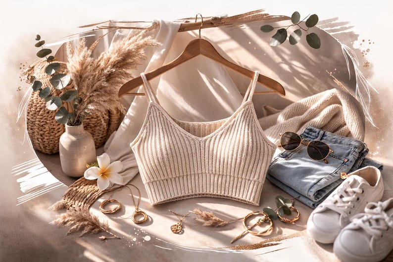 Stickmönster, mönster för nybörjarstickad kort topp, ribbad sommartopp med bralette (PDF-nedladdning) bild 4