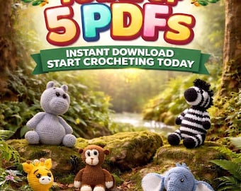 5 patrones PDF de amigurumi de animales para tejer a crochet – Juguetes de descarga instantánea