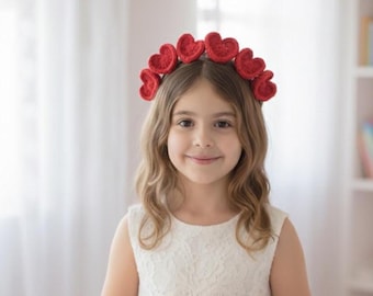 Corona de corazón de crochet para niños / Accesorio para el cabello de San Valentín (Descarga digital)