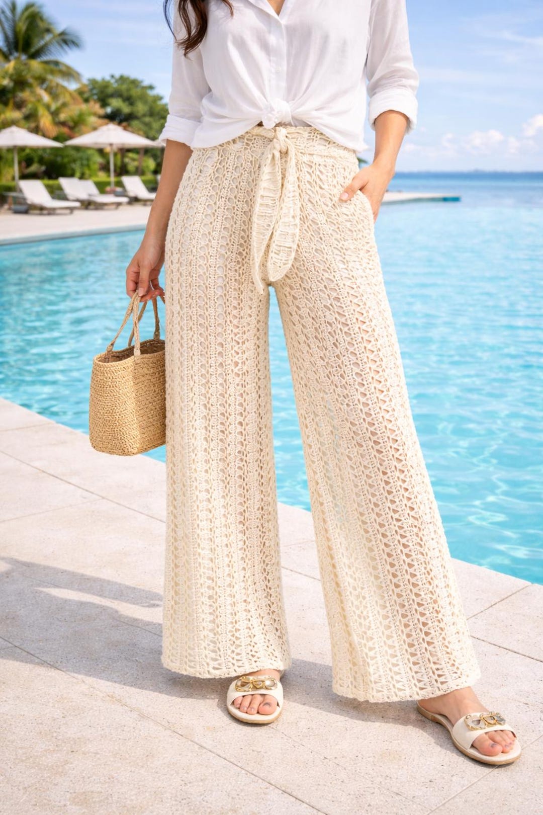 Crochet Lace Pants Pattern, Boho Wide Leg Beach Trousers (PDF Download ...