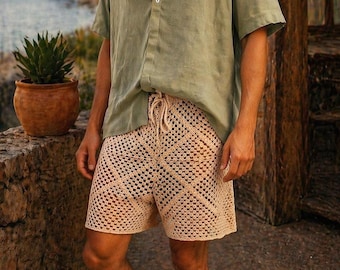 Patrón de pantalones cortos de ganchillo para hombre – Ropa de playa de verano DIY PDF, pantalones cortos fáciles de hacer a mano (descarga instantánea)