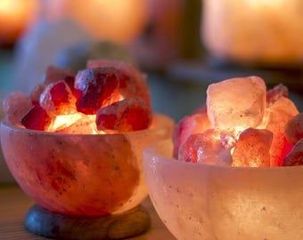 Lámpara de sal del Himalaya de múltiples formas, roca de sal rosa natural tallada a mano.