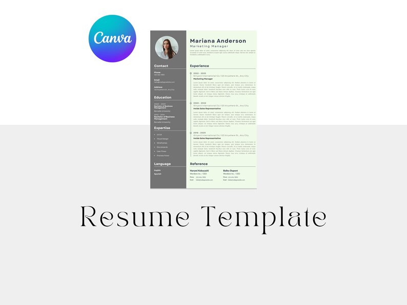 Canva Resume Template & Modern CV | Professional Editable Cover Letter ...