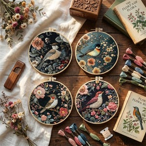 Ensemble de kit de broderie d'oiseau, broderie florale d'oiseau chanteur avec cerceau, kit de bricolage de conception détaillée de nature pour des débutants, cadeau fait main