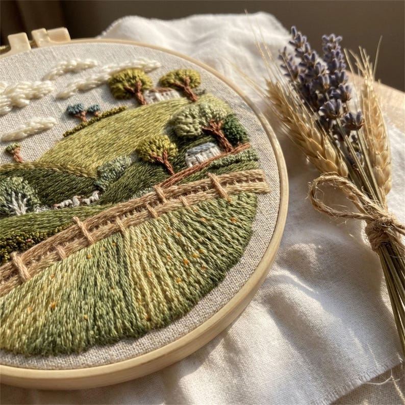 Landscape Embroidery Hoop Art for Beginners, Scenic Countryside Hand ...