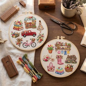 Kit per ricamo floreale con telaio, kit fai da te in stile cottage vintage, kit per ricamo per principianti con fili e aghi, regalo per lei.