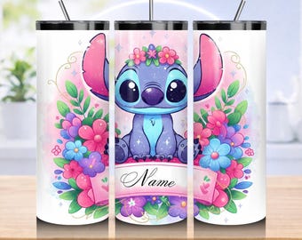 Adesivo personalizado com nome e bordado floral para copo térmico de 590ml (20oz) - Design fino (Download PNG)